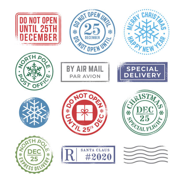kolekcja znaczków z gumy bożonarodzeniowej. - postmark stock illustrations