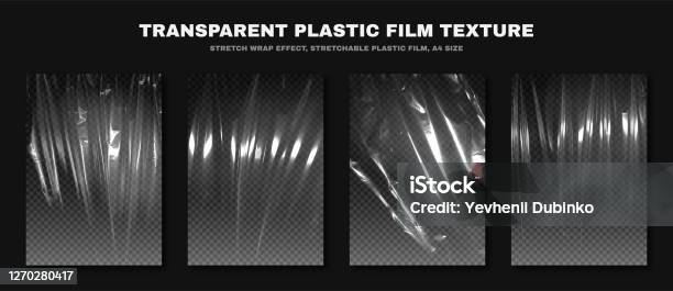 Transparante Plastic Film Textuur Rekbare Polyethyleen Film A4 Grootte Plastic Rekfilmeffect Met Verfrommelde En Gerimpelde Textuur Stockvectorkunst en meer beelden van Plastic