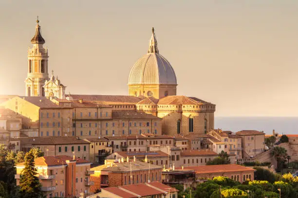 Photo of Loreto, Marche, province of Ancona. Panoramic view of the residence of the Basilica della Santa Casa, a popular pilgrimage site for Catholics at sunset