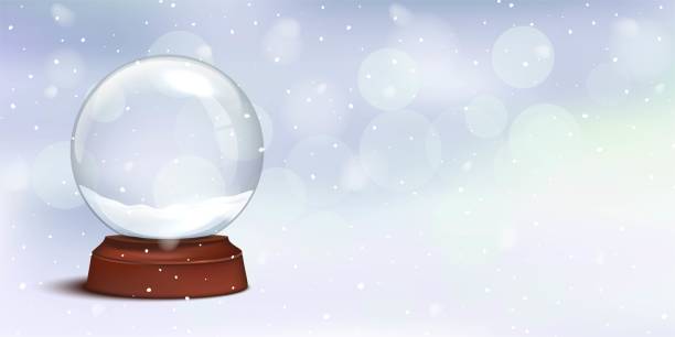 istock Christmas crystal snow globe with sky background. Realistic merry xmas, new year traditional glass ball with snowflakes. Magic winter vector illustration. Festive decor decoration 1270280606