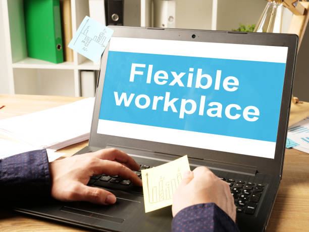 istock Flexible workplace is shown on the conceptual business photo 1270281493