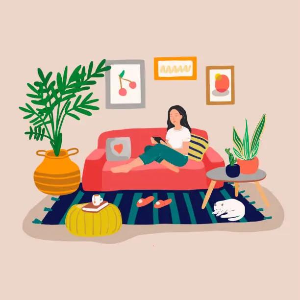 Vector illustration of Girl on sofa