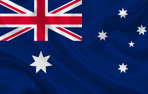 istock Australia country flag on wavy silk fabric background 1270281839