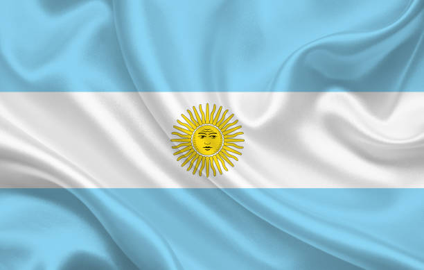 istock Argentina country flag on wavy silk fabric background panorama 1270281848