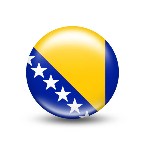 ilustrações de stock, clip art, desenhos animados e ícones de bosnia and hercegovina country flag in sphere with white shadow - bosnia herzegovinan