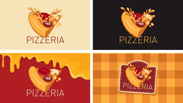 Vector illustration of set of business cards with a slice of pizza