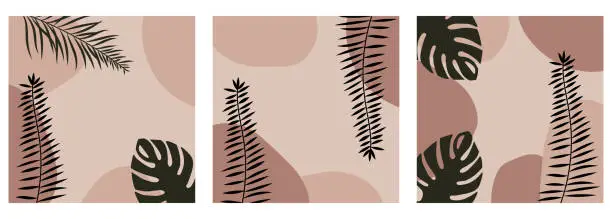 Vector illustration of Set of 3 modern abstract backgrounds with leaves.