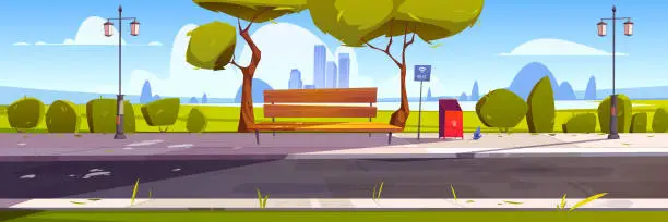 Vector illustration of Bench with free wifi in park, place with hotspot
