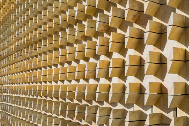 Outdoor detail of the modern Parliament of Malta building in Valletta Malta on a sunny day.
