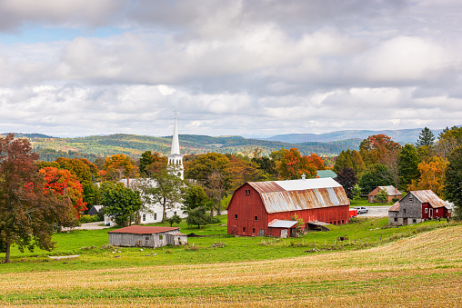 Peacham, Vermont, USA rural autumn scene.