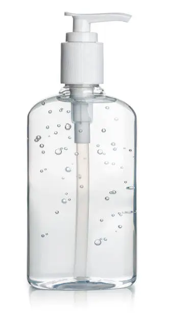 A bottle of hand sanitizer. 
Isolated on a white background.
