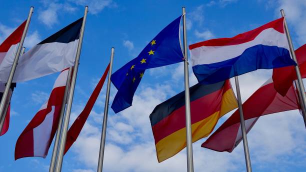 istock Various flags of EU countries streaming in the wind 1270296513