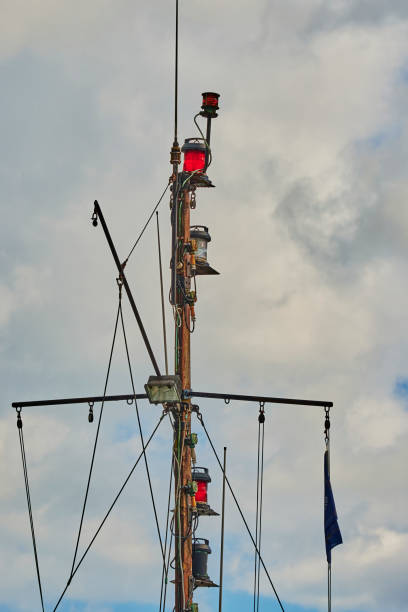Details of a historic sailing boat anchored in the port of the hanseatic city of Greifswald in Germany.