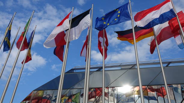 istock Various flags of EU countries streaming in the wind 1270296550