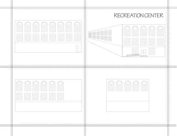 Vector illustration of Blueprint of exterior of a recreation center