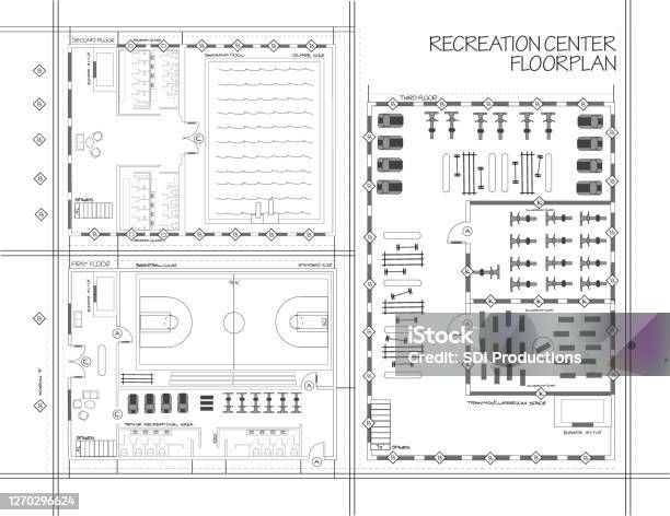 Blueprint Of Recreation Center Stock Illustration - Download Image Now - Blueprint, Floor Plan, Gym