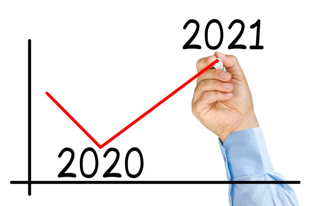 Businessman hand marker improvement graph 2021 year isolated