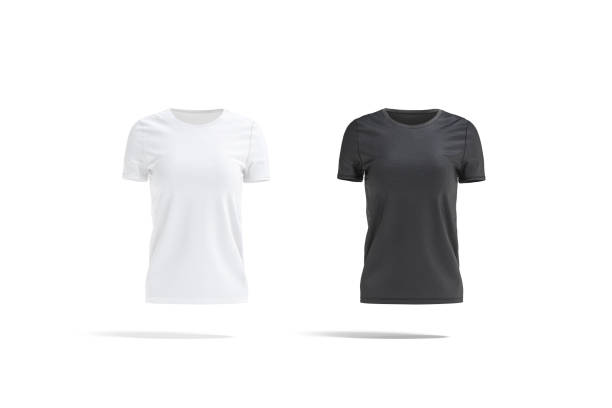 istock Blank black and white women t-shirt mockup set, front view 1270304482