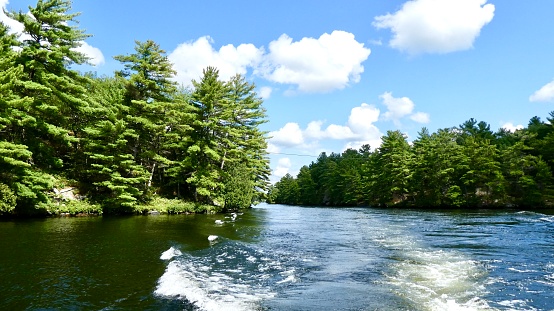 Boating on the Severn River in the Muskoka Lakes Ontario Canada