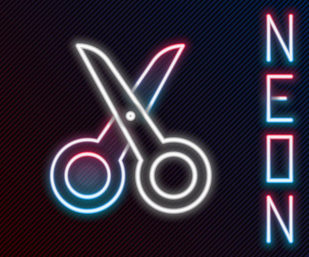 istock Glowing neon line Scissors icon isolated on black background. Cutting tool sign. Colorful outline concept. Vector Illustration 1270307492
