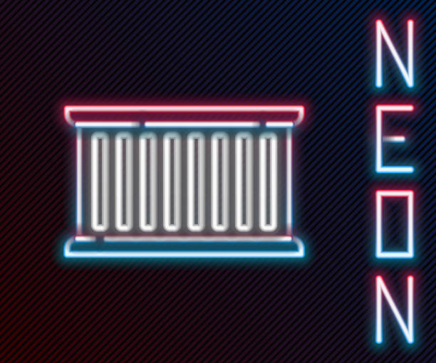 istock Glowing neon line Container icon isolated on black background. Crane lifts a container with cargo. Colorful outline concept. Vector Illustration 1270308240