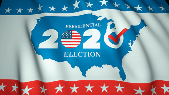 waving flag, presidential election 2020 in US, background, 3d illustration