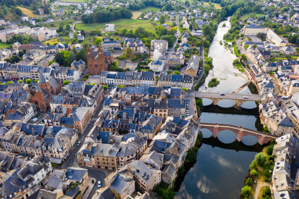 istock Panoramic view from above on the city Espalion and river Lot 1270310804