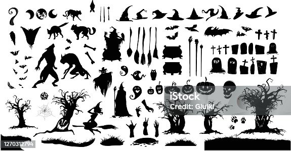 istock Halloween collection, witch, wizard attributes, creepy and spooky elements. 1270312794
