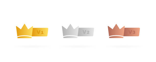 ilustrações, clipart, desenhos animados e ícones de coloque emblemas vip na cor ouro, prata e bronze. selo crown com três nível vip. ilustração vetorial moderna - second place ribbon award suit
