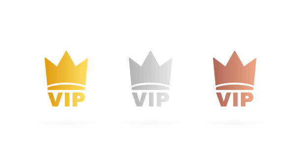 ilustrações, clipart, desenhos animados e ícones de coloque emblemas vip na cor ouro, prata e bronze. selo crown com três nível vip. ilustração vetorial moderna - second place ribbon award suit