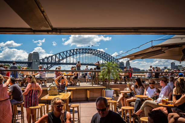 Sydney Harbour Bridge taken from The Opera House Bar, Sydney, NSW, Australia stock photo