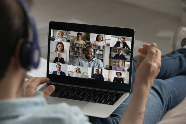 istock Male employee have group video call with colleagues 1270316230