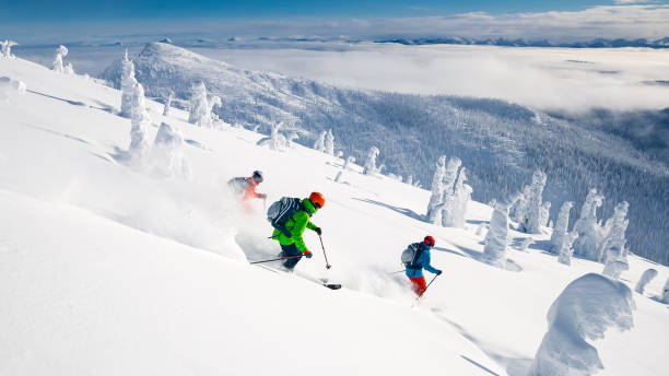 sci in polvere - skiing sports helmet powder snow ski goggles foto e immagini stock