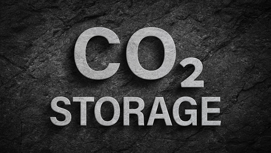 Co2 storage text as 3d symbol. Carbon dioxide naturally storaged in coal theme