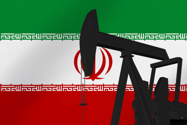 istock Nice pumpjack oil extraction with the Iran flag 3d render. 1270341666