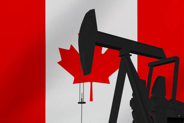 istock Nice pumpjack oil extraction  with the Canada flag 3d render. 1270344171