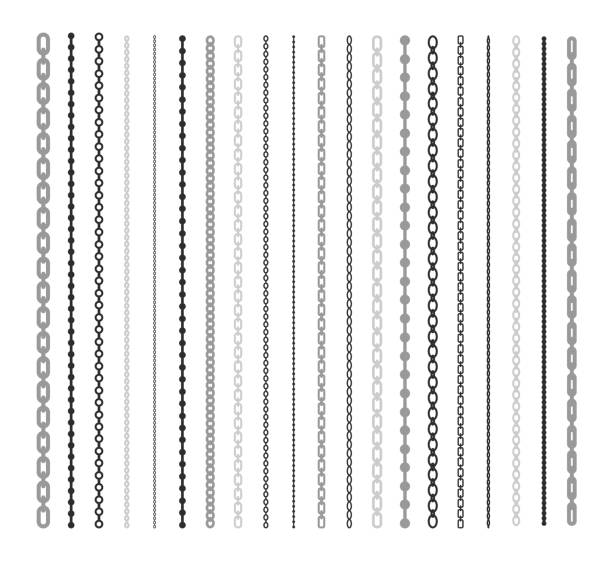 ilustrações, clipart, desenhos animados e ícones de linhas pretas do conjunto de ilustração plana da cadeia - corrente