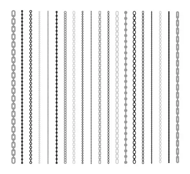 Vector illustration of Black lines of chain flat illustration set