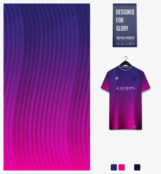 Vector illustration of Blue Pink gradient geometry shape abstract background. Fabric textile pattern design for soccer jersey, football kit, sports uniform. T-shirt mockup template design.