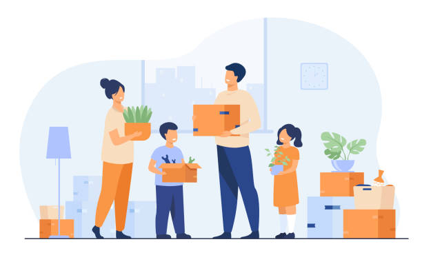 새 집으로 이사하는 가족 - mover stock illustrations
