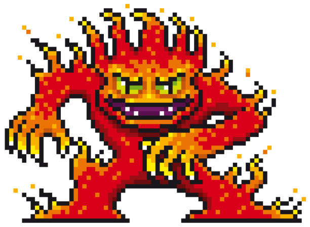 Monster Vector illustration of Cartoon Fire Monster - Pixel design bergen stock illustrations
