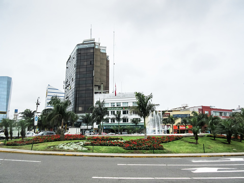 Lima, Peru - Sep 12, 2016: Miraflores Roundabout, a landmark of the Miraflores District next to Miraflores Central Park in Lima