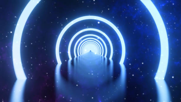 3D rendering. Loop motion of glowing neon ring and on dark galaxy star background. Neon light abstract background. Circles laser show fashion. virtual reality outer space with way star space panorama renderizado 3d. movimiento de bucle de anillo de neón brillante y sobre el fondo de la estrella de la galaxia oscura. fondo abstracto de luz neón. círculos láser show moda. espacio exterior de realidad virtual con el panorama del espacio estrella de la