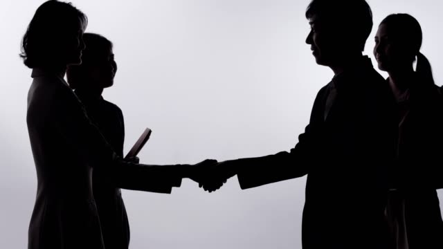 Anonymous business people shake hand as silhouette shadow