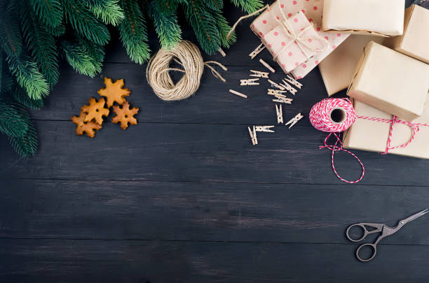 istock christmas card with  many craft gifts on dark background 1270360430
