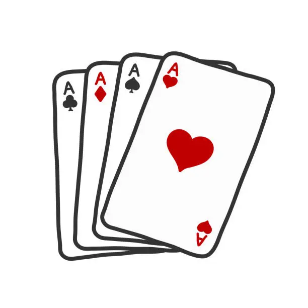 Vector illustration of Quad aces card, hand drawn vector doodle of four aces, four of a kind, poker hands in poker game gambling concept.