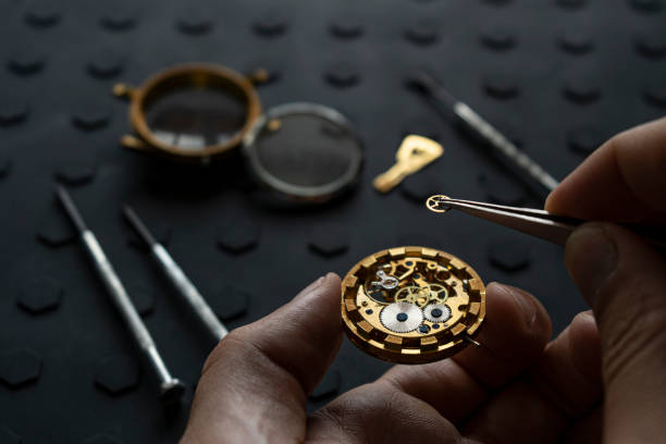istock Watchmaker's workshop, mechanical watch repair. SPecial repair kit 1270365412