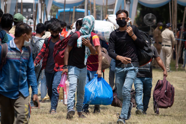 Dehradun, Uttarakhand/India- August 01 2020: Migrant people returning to their home from different states due to corona virus situation.