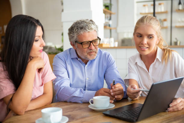 istock Positive female agent showing project presentation 1270368371