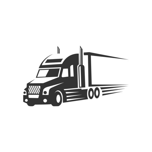 illustrazioni stock, clip art, cartoni animati e icone di tendenza di modello di logo silhouette vettore logistico camion. perfetto per il logo del settore delle consegne o dei trasporti. semplice con colore grigio scuro - vehicle trailer illustrations